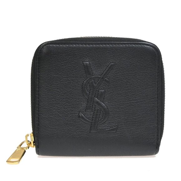 YVES SAINT LAURENT YSL Zipper Around Compact Wallet Purse Leather Black 31KA656 - Picture 1 of 16